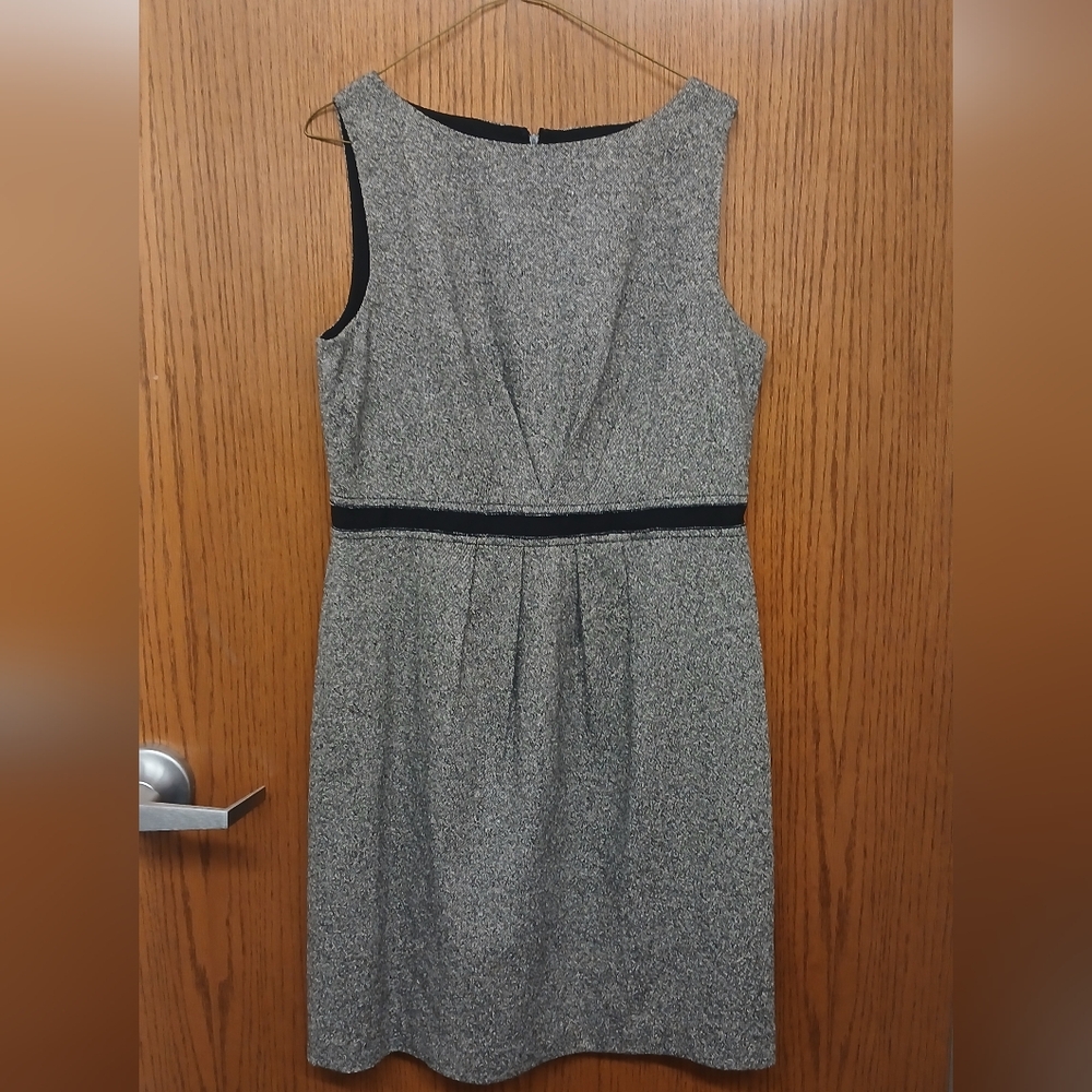 LOFT Heathered Gray Midi Dress with Black Trim
